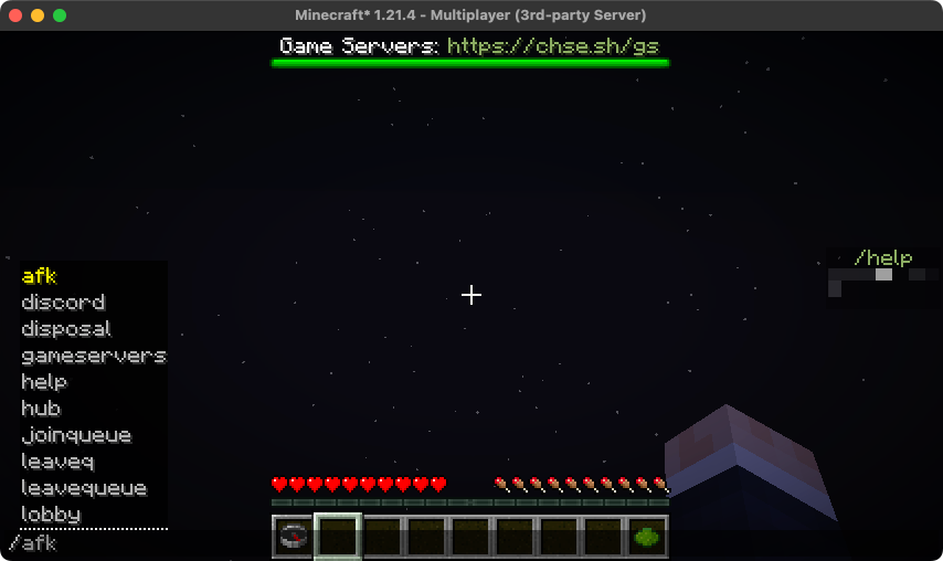 A screenshot of Minecraft: Java Edition with chat open, and command list shown.