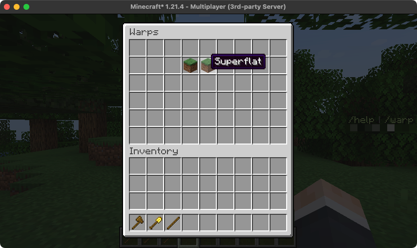 A chest open with two grass blocks. Overworld Terrain & Superflat